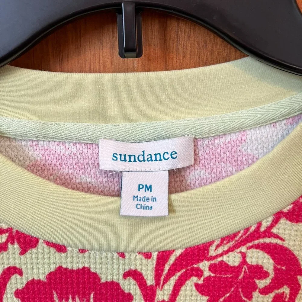 Sundance Damask Thermal Top in Fuschia/Chartreuse, Size Medium Petite, EC - Picture 4 of 8